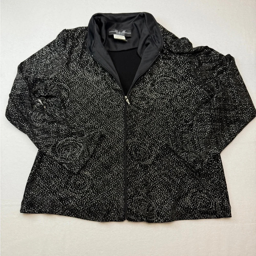 R&M Richards Black Blazer with Textured Floral Design
